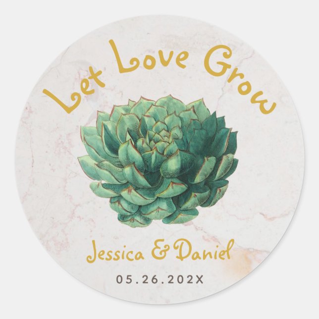 Let Love Grow Succulent Botanical Wedding Favours Classic Round Sticker (Front)