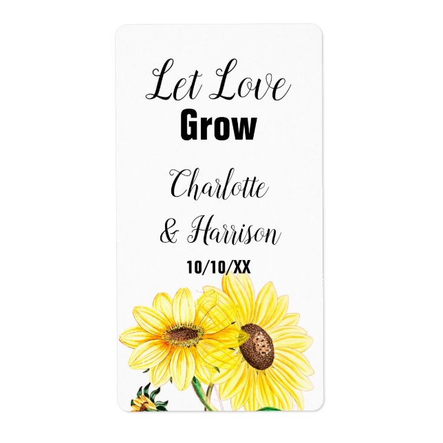 Let Love Grow Sunflower Seeds Wedding Favour label (Front)