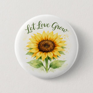 Let Love Grow – Watercolor Sunflower 6 Cm Round Badge