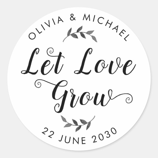 Let Love Grow Wedding Seed Packet Botanical Simple Classic Round Sticker (Front)