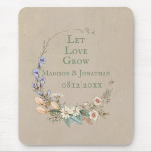 Let Love Grow Wedding Stats Floral Whimsy Pretty Mouse Mat