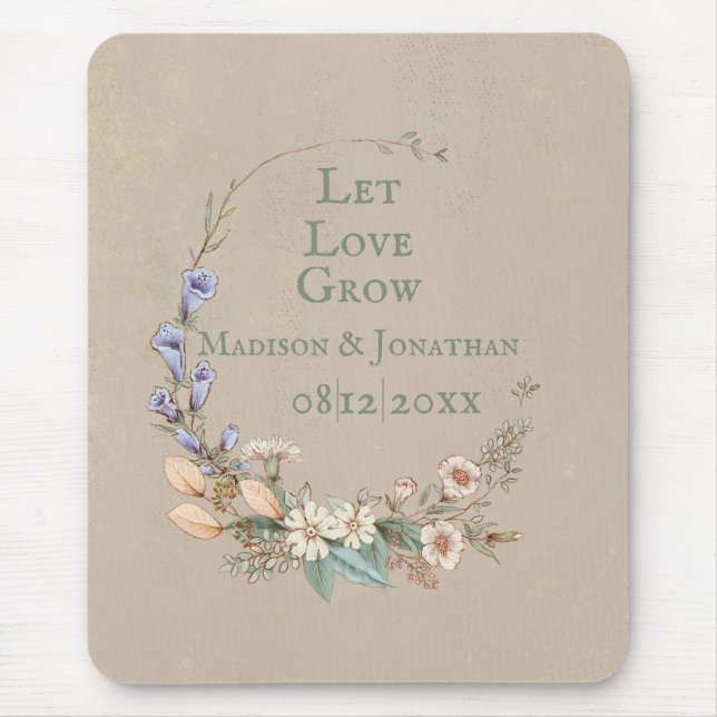 Let Love Grow Wedding Stats Floral Whimsy Pretty Mouse Mat (Front)