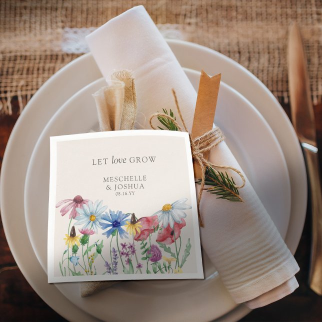 Let Love Grow Wildflower Country Floral Wedding Napkin (Let love grow wildflower napkins - perfect for engagement party, bridal shower, wedding ..)