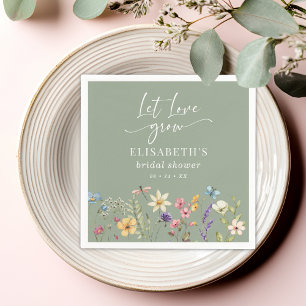 Let Love Grow Wildflower Sage Green Bridal Shower  Napkin
