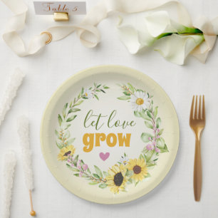 Let Love Grow Wildflower Sunflower Bridal Shower Paper Plate
