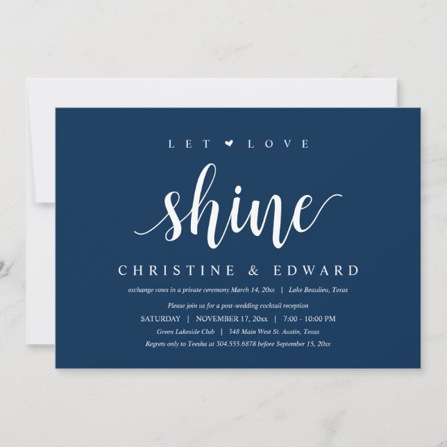 Let Love Shine, Modern Post Wedding Elopement Invi Invitation (Front)