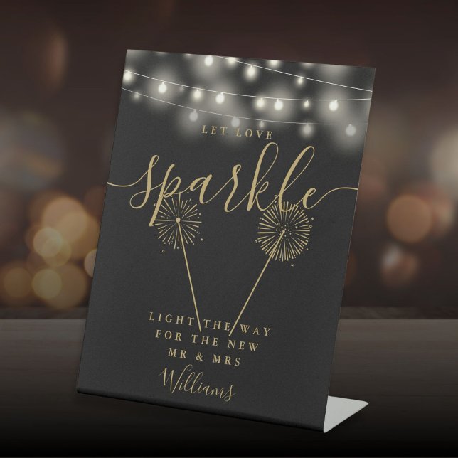 Let Love Sparkle Black And Gold String Lights Pedestal Sign (Let Love Sparkle Black And Gold String Lights Pedestal Sign)