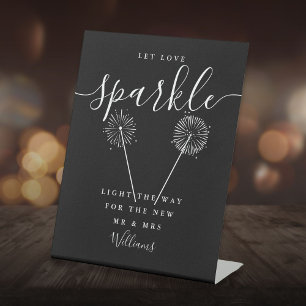 Let Love Sparkle Black And White Signature Script Pedestal Sign