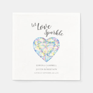 Let love sparkle diamond heart watercolor wedding napkin