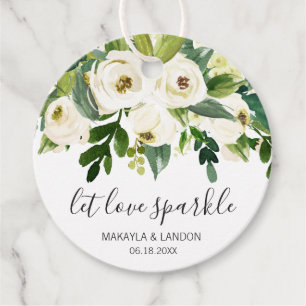 Let Love Sparkle Elegant White Floral Wedding Favour Tags