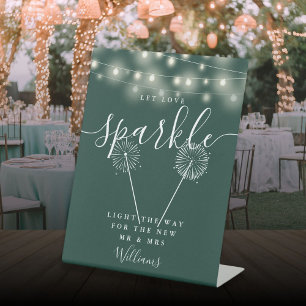 Let Love Sparkle Emerald Green String Lights Pedestal Sign