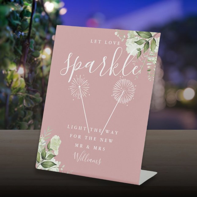 Let Love Sparkle Floral Dusty Rose Wedding Pedestal Sign (Let Love Sparkle Floral Dusty Rose Wedding Pedestal Sign)