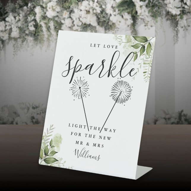 Let Love Sparkle Floral Greenery Wedding Pedestal Sign (Let Love Sparkle Floral Greenery Wedding Pedestal Sign)