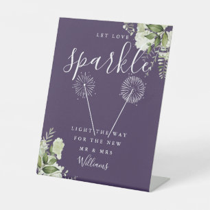 Let Love Sparkle Floral Purple Wedding Pedestal Sign