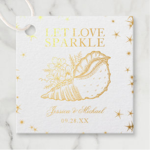 Let Love Sparkle Floral Seashell Gold Wedding Favour Tags