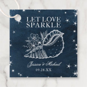 Let Love Sparkle Floral Seashell Navy Wedding Favour Tags