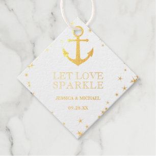 Let Love Sparkle Gold Anchor Beach Wedding Favour Tags
