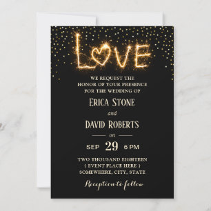Let Love Sparkle Gold Confetti Modern Wedding Invitation
