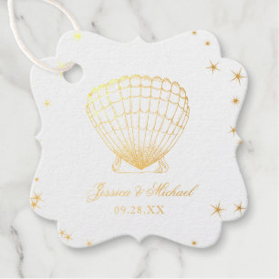 Let Love Sparkle Gold Seashell Beach Wedding Favour Tags