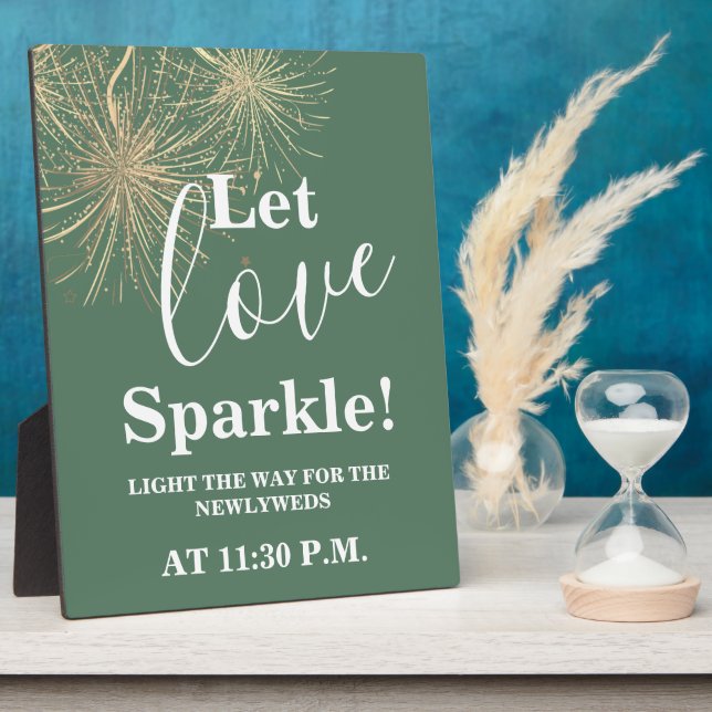 Let love Sparkle Green wedding sign  tabletop  Plaque (Side)