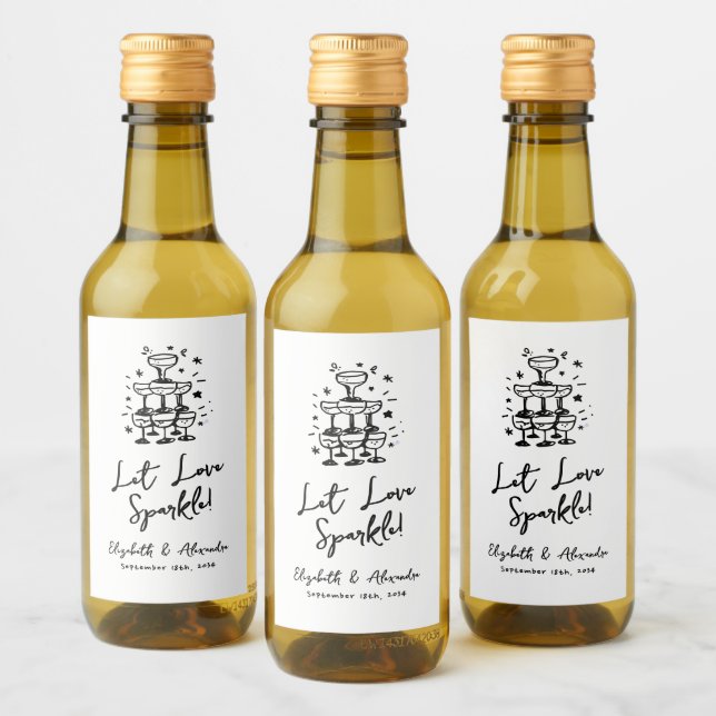 Let Love Sparkle Hand Drawn Black Wedding Wine Label (Bottles)