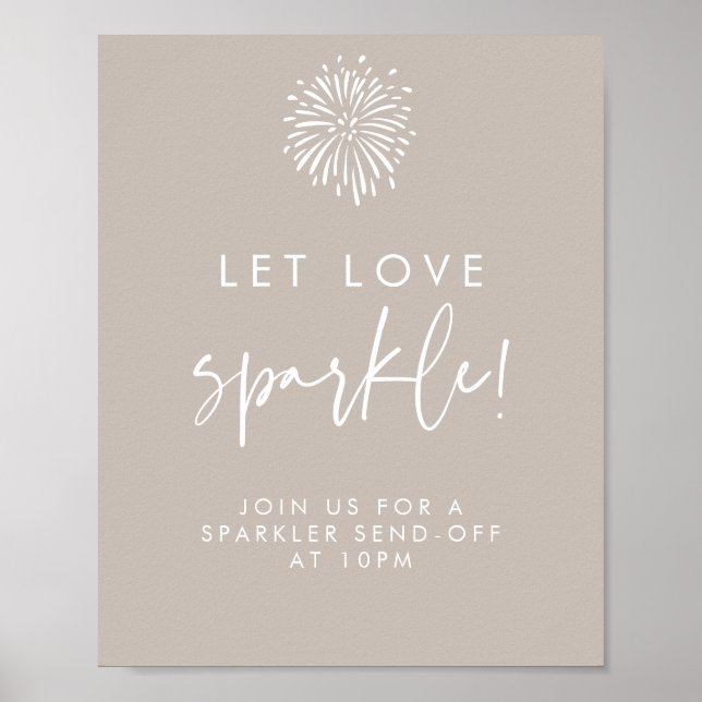 Let Love Sparkle Modern Taupe Calligraphy Wedding  Poster (Front)
