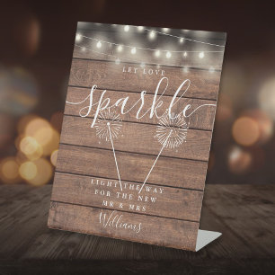 Let Love Sparkle Rustic Wood String Lights Pedestal Sign