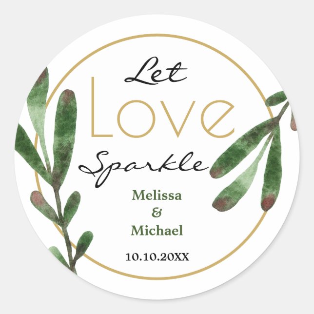 Let Love Sparkle Tropical Wedding Classic Round Sticker (Front)