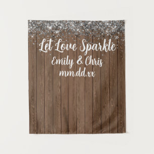 Let Love Sparkle Wedding Backdrop Rustic Wood Prop Tapestry