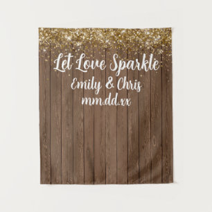 Let Love Sparkle Wedding Backdrop Rustic Wood Prop Tapestry