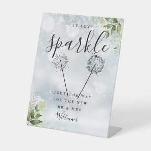 Let Love Sparkle Winter Greenery Wedding Pedestal Sign