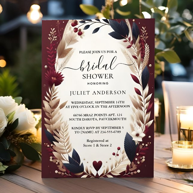 Let Maroon Traditional Fall Burgundy Bridal Shower Invitation (Creator Uploaded)