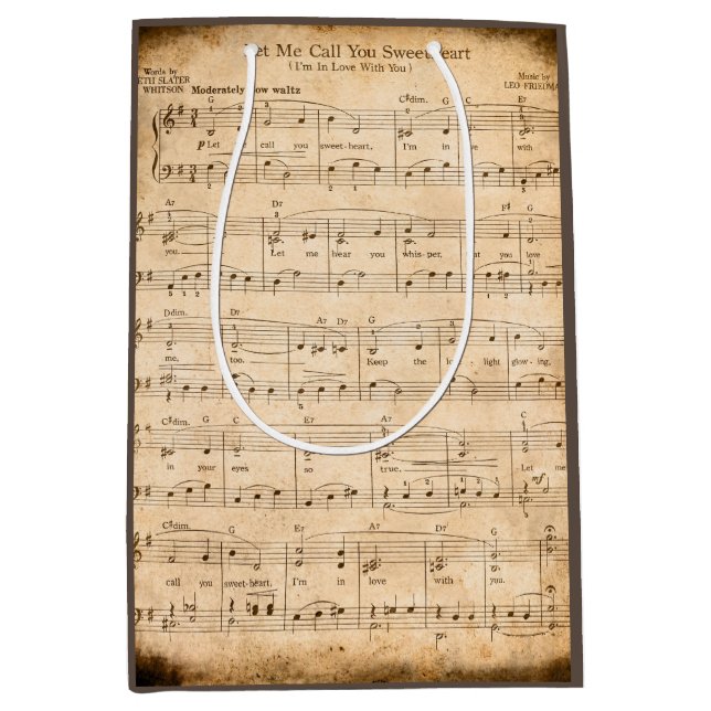 Let Me Call You Sweetheart Sheet Music Valentine  Medium Gift Bag (Front)