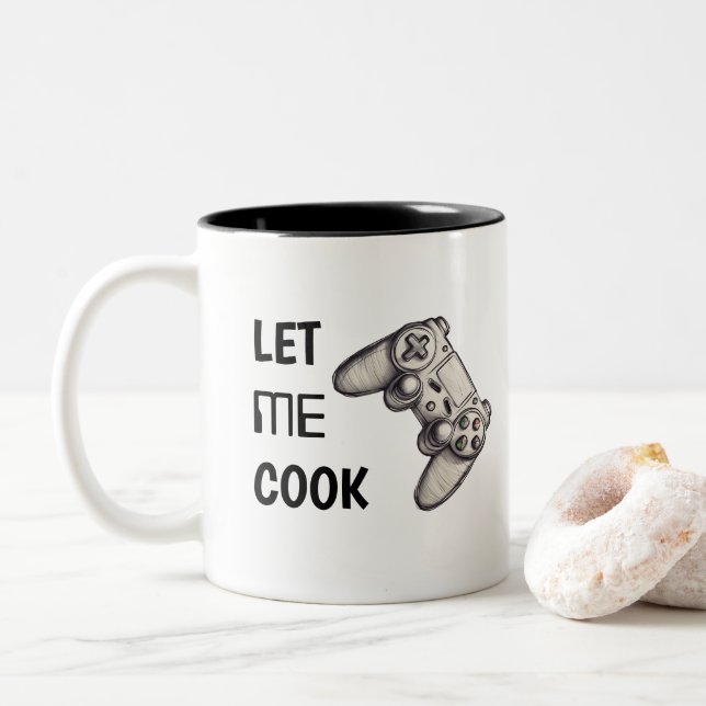 Let Me Cook | Funny Video Game Controller Two-Tone Coffee Mug (With Donut)