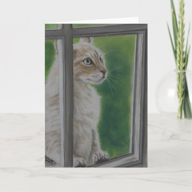 "Let Me In" cat art Greeting Card (Front)