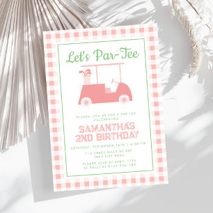 Let Par Tee Golf Pink Chequered Birthday Invitation