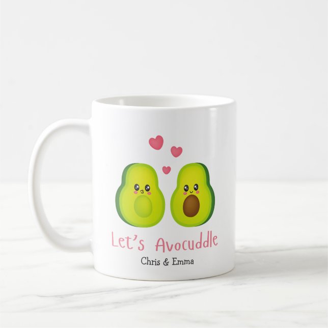 Let’s Avocuddle – Custom Avocado Couple Names Coffee Mug (Left)