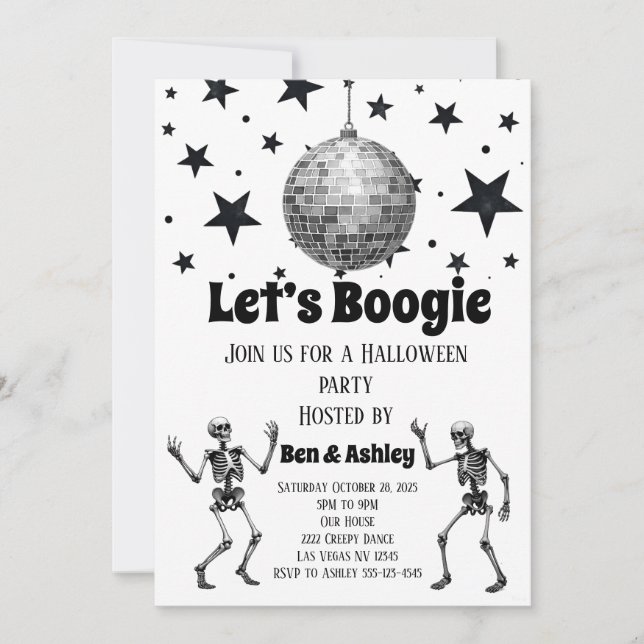Let’s Boogie Dance Disco Ball Halloween Party Invitation (Front)