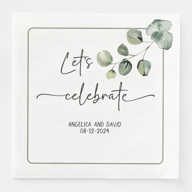 Let’s Celebrate name date eucalyptus modern Napkin (Front)
