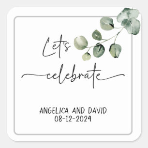 Let’s Celebrate name date eucalyptus modern Square Sticker