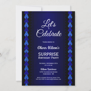 Let’s Celebrate Surprise Birthday Black Blue Party Invitation