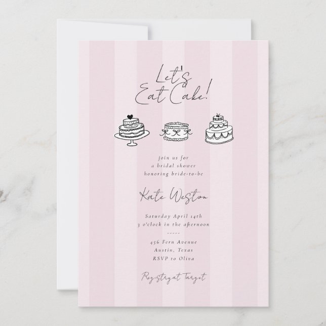 Let’s Eat Cake Pink Bridal Shower Coquette Design Invitation (Front)