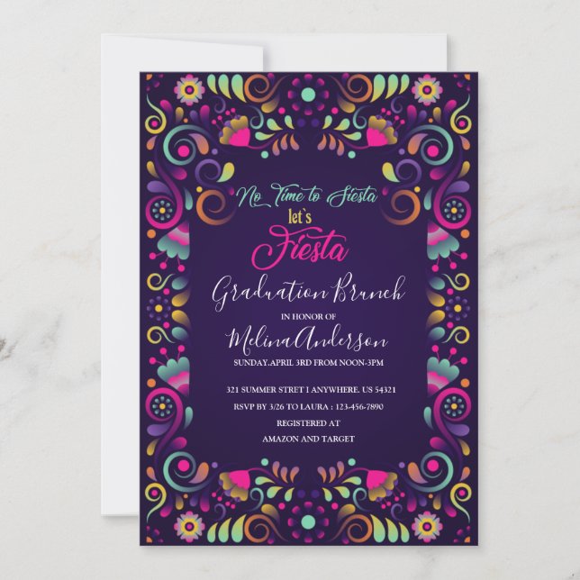 Let`s Fiesta watercolor Graduation Brunch Invitation (Front)