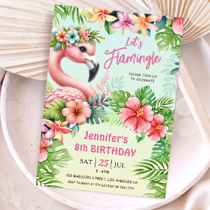 Let’s Flamingle Girls Pink Flamingo 8th Birthday  Invitation