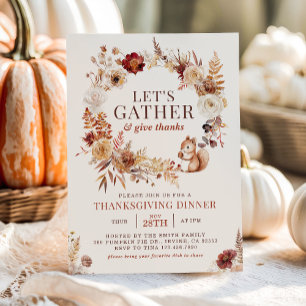 Let’s Gather Floral Wreath Thanksgiving Dinner Invitation