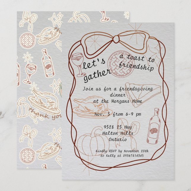  "Let’s Gather" Hand-Drawn Friendsgiving  Invitation (Front/Back)