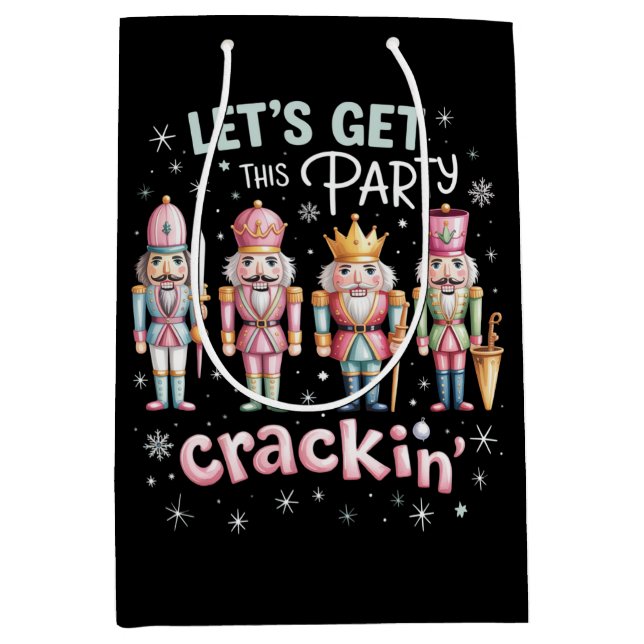 Let’s Get Crackin’ Christmas Party Nutcracker Xmas Medium Gift Bag (Front)