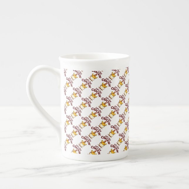 Let’s Get Crackin’ Funny Chicken Farm Pun Bone China Mug (Left)