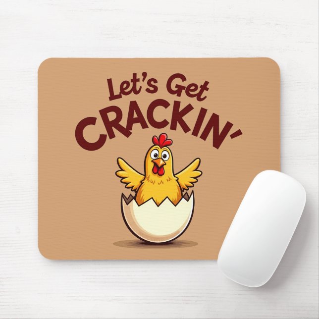 Let’s Get Crackin’ Funny Chicken Farm Pun Mouse Mat (With Mouse)