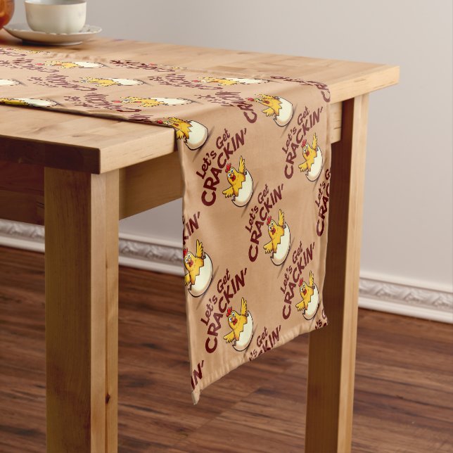 Let’s Get Crackin’ Funny Chicken Farm Pun Short Table Runner (In Situ)